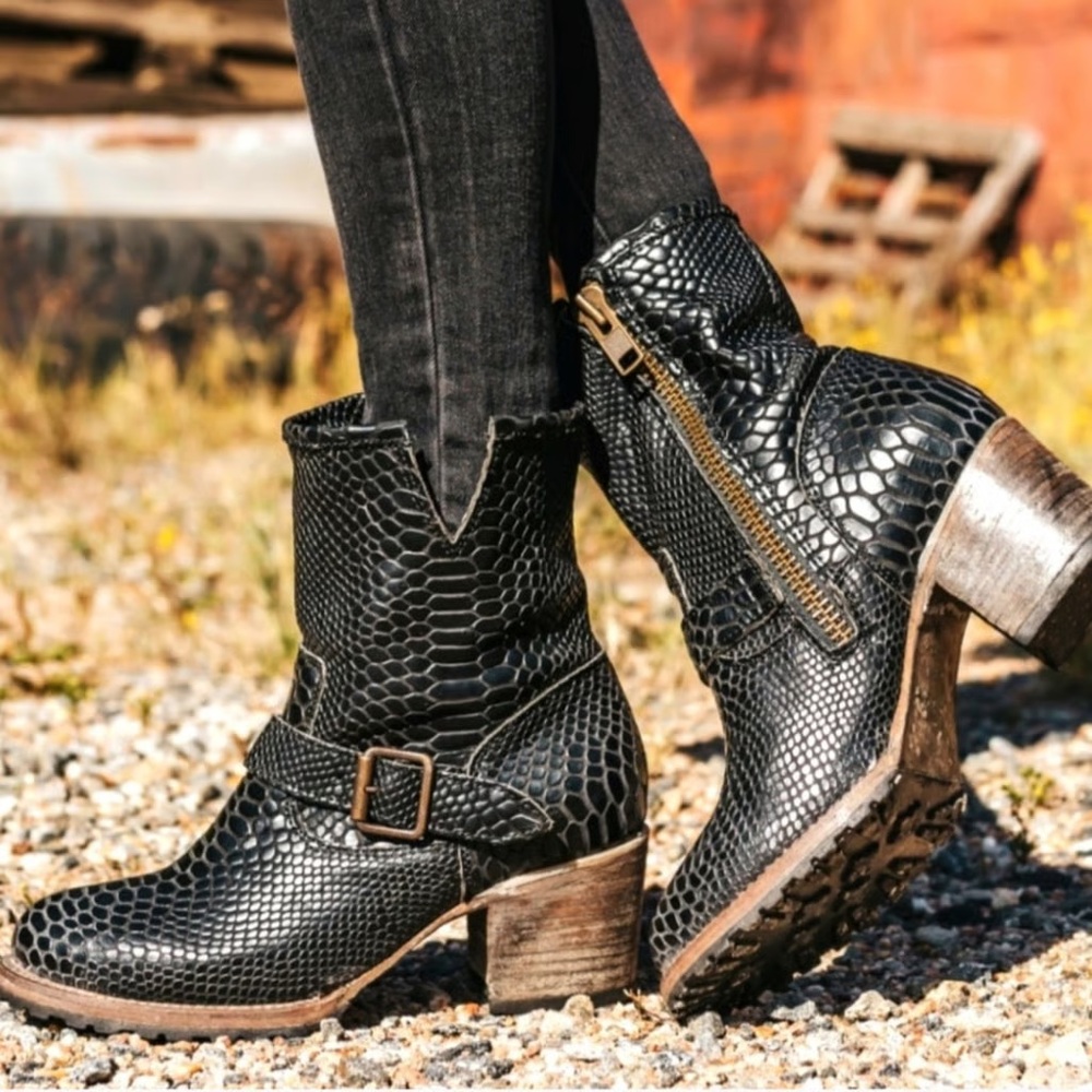 Freebird Black Carlito Snake Booties